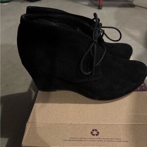 Clarks Black Suede Wedge Ankle Booties